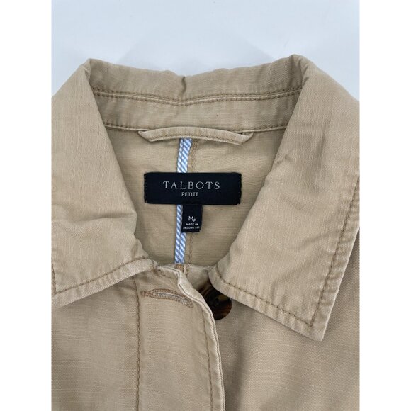 Talbots Petite Womens Medium Cotton Utility Jacket Beige Classic Minimalist - Picture 3 of 8